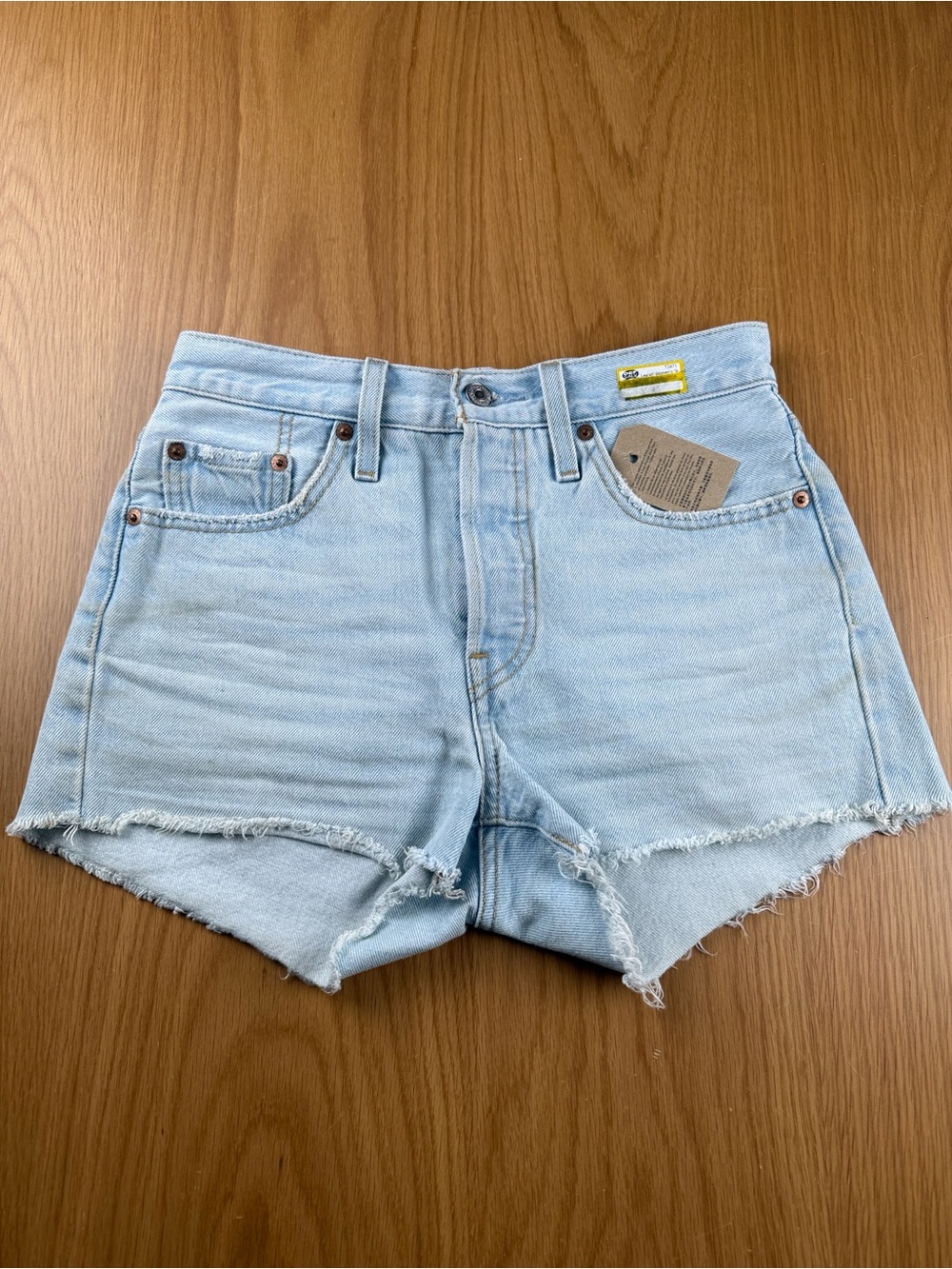 Levi's 501 Light Blue Cutoff Denim Shorts high rise style 563270239 size 28 New
